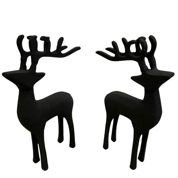 Set of 2 Black Metal Christmas Reindeer 11in Made in India Holiday Decor New - Picture 14 of 16